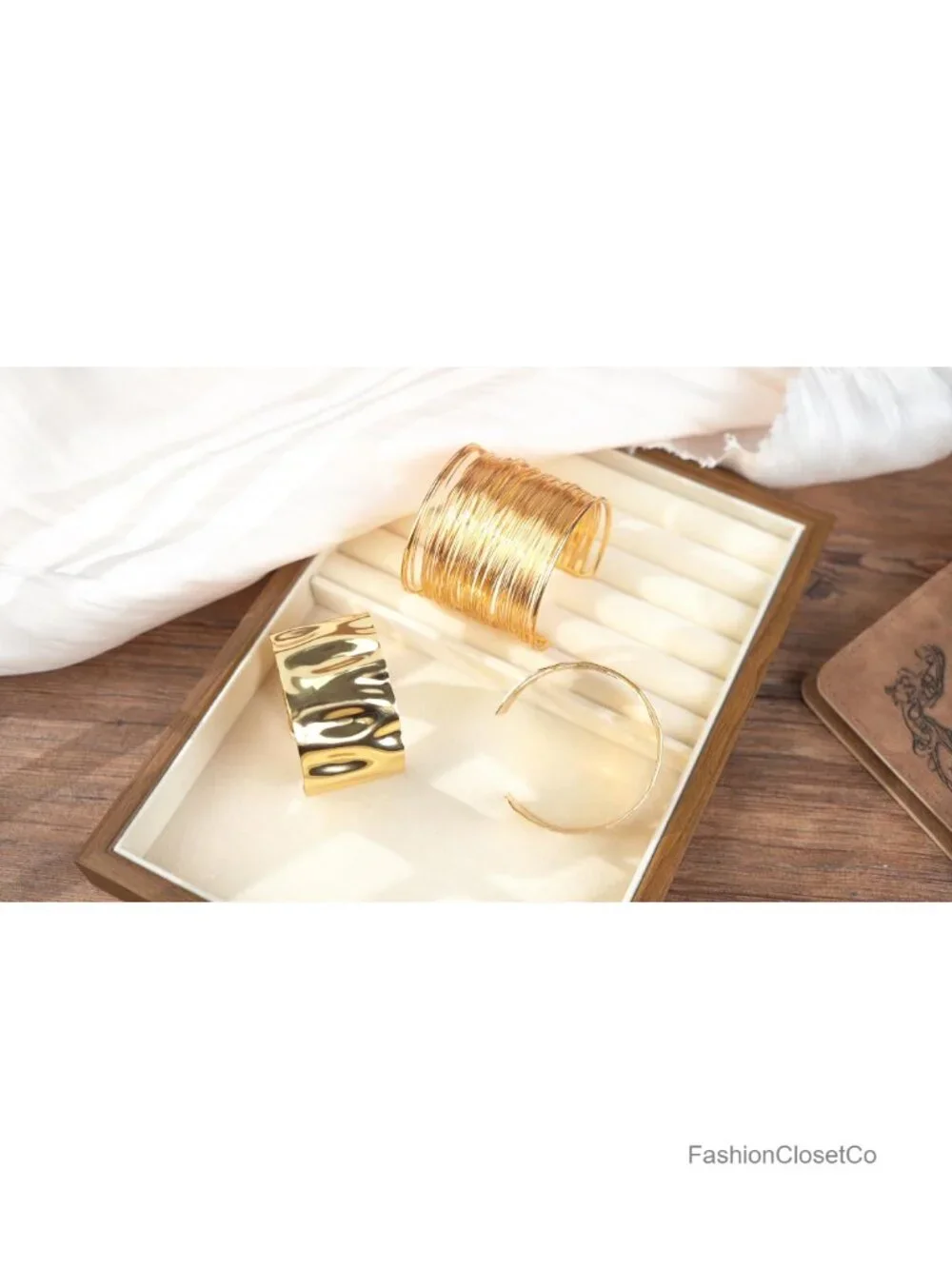 3-Piece Cuff Bracelet Set Chunky Gold Layered Bangle